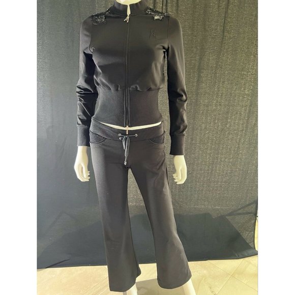 Marciano Suit Set Pants Wide Legs Jacket Full Zip Lace 100%Cotton XS